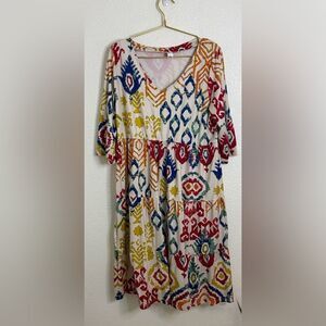 Pink Daisy- Colorful Aztec Patterned Dress- Size XL